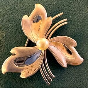 Vintage Curtis Creations Signed 925 Sterling Silver Pearl Floral Leaf Brooch Pin